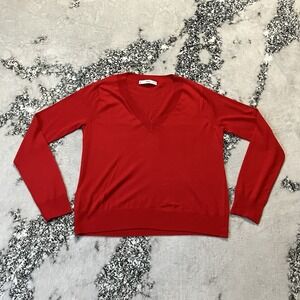 MNG Sweater Womens Size Small‎ Red V Neck Long Sleeve Cashmere Blend